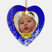 Baby's eerste kerstblauwe foto Snowy Keramisch Ornament (Rechts)