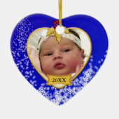 Baby's eerste kerstblauwe foto Snowy Keramisch Ornament (Voorkant)