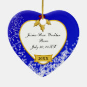 Baby's eerste kerstblauwe foto Snowy Keramisch Ornament (Achterkant)