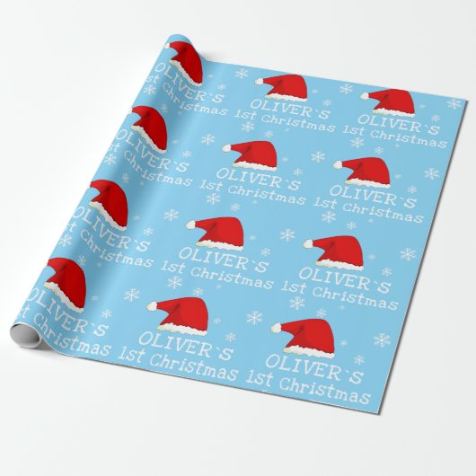 Baby's eerste kerstblauwe kerstblauwe kerstkerstke cadeaupapier (Uitgerold)