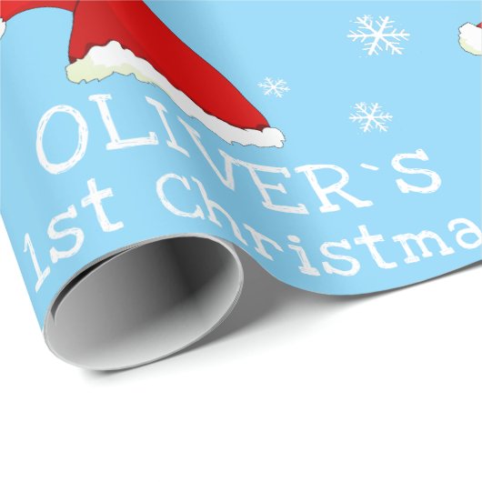 Baby's eerste kerstblauwe kerstblauwe kerstkerstke cadeaupapier (Rol Hoek)