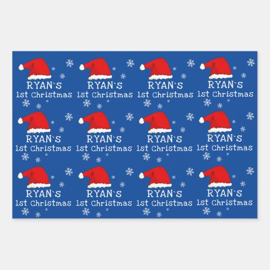 Baby's eerste kerstblauwe kerstblauwe kerstkerstke inpakpapier vel (Voorkant)