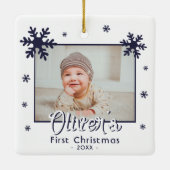 Baby's eerste kerstblauwe sneeuwvlokken Foto Keramisch Ornament (Achterkant)