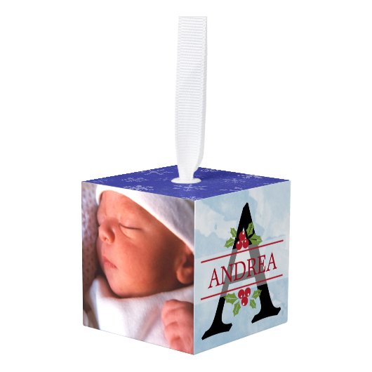 Baby's eerste kerstblokversiering kubus ornament (Voorkant hoekig)