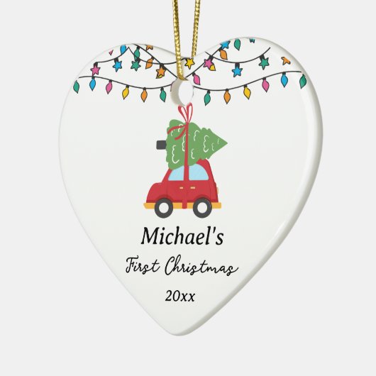 Baby's eerste kerstboom aangepaste naam keramisch ornament (Links)