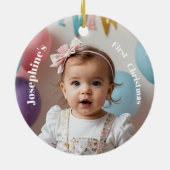 Baby's Eerste Kerstboom Foto Rood Blauw Wit Keramisch Ornament (Achterkant)