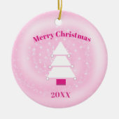 Baby's Eerste Kerstboom Roze Sterren Foto Keramisch Ornament (Voorkant)