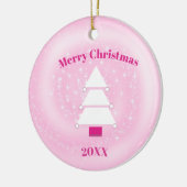 Baby's Eerste Kerstboom Roze Sterren Foto Keramisch Ornament (Links)
