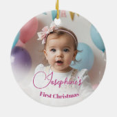 Baby's Eerste Kerstboom Roze Sterren Foto Keramisch Ornament (Achterkant)
