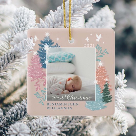 Baby's eerste kerstboomfoto Foto Keramisch Ornament