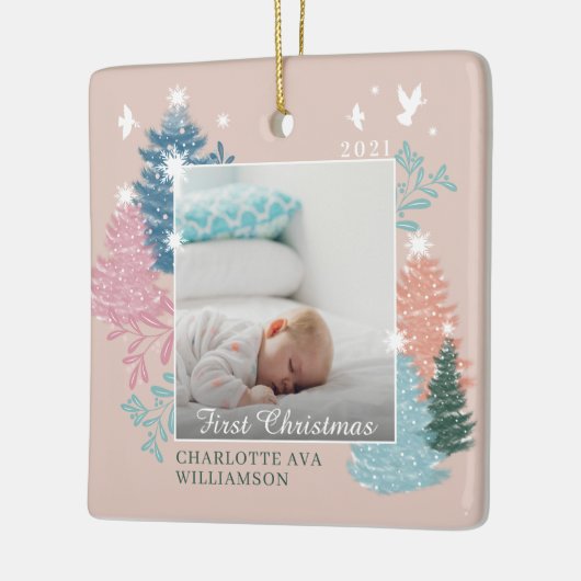 Baby's eerste kerstboomfoto Foto Keramisch Ornament (Links)