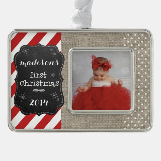 Baby's eerste kerstboomversiering verzilverd omlijst ornament (Voorkant)