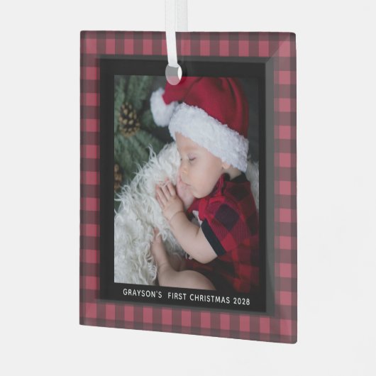 Baby's eerste kerstbufferfoto glas ornament (Voorkant links)