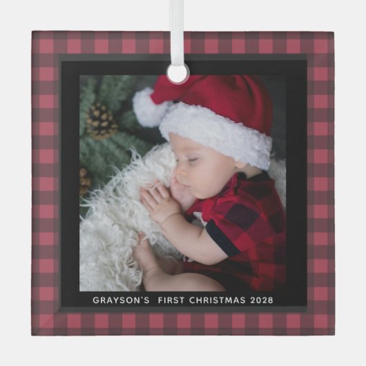 Baby's eerste kerstbufferfoto glas ornament (Voorkant)