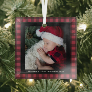 Baby's eerste kerstbufferfoto glas ornament