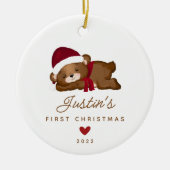 Baby's eerste kerstcadeau Bear2 Sided Foto Keramisch Ornament (Voorkant)
