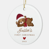 Baby's eerste kerstcadeau Bear2 Sided Foto Keramisch Ornament (Links)