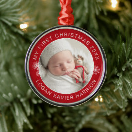 Baby's eerste kerstcadeau foto metalen ornament