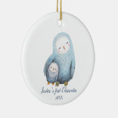 Baby's eerste kerstcadeau Snowy Owl mama baby Keramisch Ornament (Rechts)