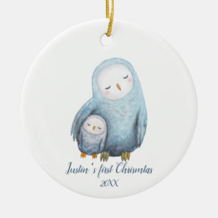 Baby's eerste kerstcadeau Snowy Owl mama baby Keramisch Ornament
