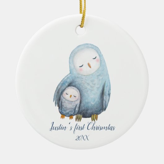 Baby's eerste kerstcadeau Snowy Owl mama baby Keramisch Ornament (Voorkant)