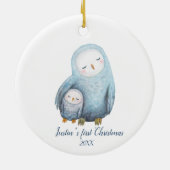 Baby's eerste kerstcadeau Snowy Owl mama baby Keramisch Ornament (Achterkant)