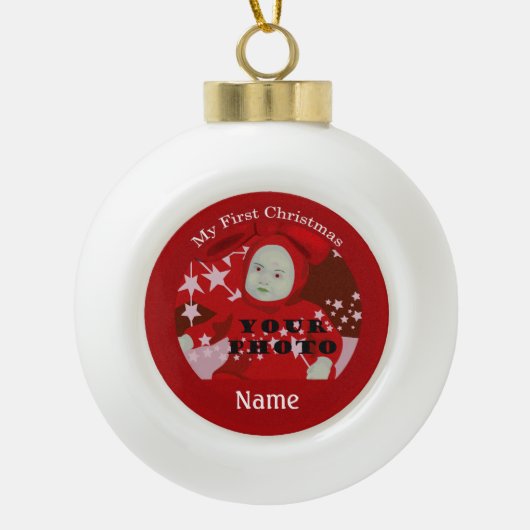 Baby's eerste kerstcadeaufoto, aangepast Ornament  (Voorkant)