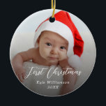 Baby's eerste kerstcadeaufotoscript keramisch ornament<br><div class="desc">Baby's eerste kerstcadeaufotoscript</div>