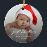 Baby's eerste kerstcadeaufotoscript keramisch ornament<br><div class="desc">Baby's eerste kerstcadeaufotoscript</div>