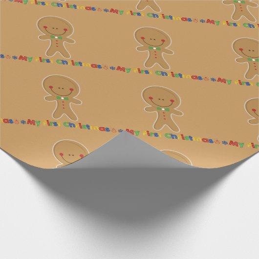 Babys eerste kerstcadeaujongen cadeaupapier (Hoek)