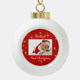 Baby's eerste kerstcadeautje Foto rood hart Keramische Bal Ornament