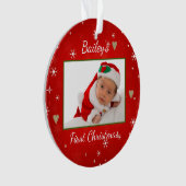 Baby's eerste kerstcadeautje Foto rood hart Ornament (voorkant)