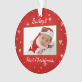 Baby's eerste kerstcadeautje Foto rood hart Ornament (voorkant)