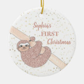 Baby's eerste kerstcadeautje Glitter Sloth Foto na Keramisch Ornament (Voorkant)