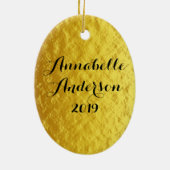 Baby's eerste kerstcadeautje goudkoorts personalis keramisch ornament (Achterkant)