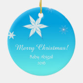 Baby's eerste kerstcadeautje met rotsige versierin keramisch ornament (Achterkant)