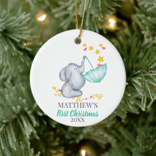 Baby's eerste kerstcadeautje olifant en sterren keramisch ornament (Boom)
