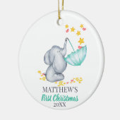 Baby's eerste kerstcadeautje olifant en sterren keramisch ornament (Links)