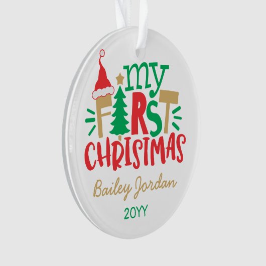 Baby's eerste kerstcadeautje Rood groen feestje Ornament (voorkant)