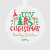 Baby's eerste kerstcadeautje Rood groen feestje Ornament (voorkant)
