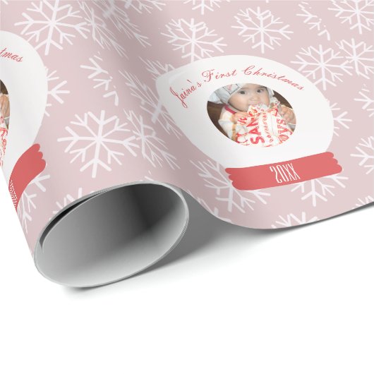 Baby's eerste kerstcadeautje Snowglobe Snowflakes Cadeaupapier (Rol Hoek)