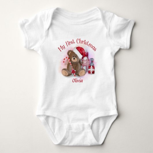 Baby's eerste kerstcadeautje Teddy Bear Santa Hat Romper (Voorkant)