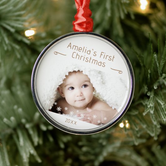 Baby's eerste kerstcadeautjes Foto Keepasje Metalen Ornament (Boom)