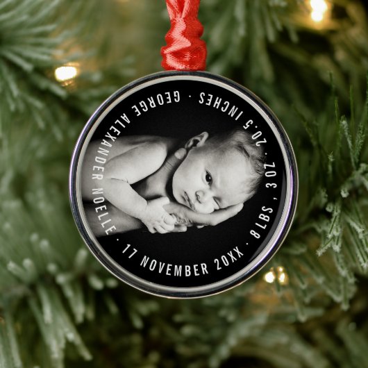 Baby's eerste kerstcirkel Typografie Foto Metalen Ornament (Boom)