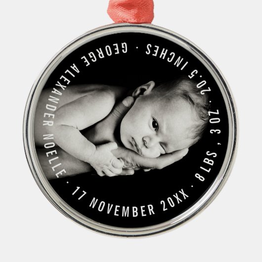 Baby's eerste kerstcirkel Typografie Foto Metalen Ornament (Voorkant)