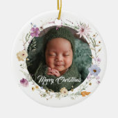 Baby's Eerste Kerstd Foto Botanisch Keramisch Ornament (Voorkant)