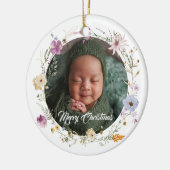 Baby's Eerste Kerstd Foto Botanisch Keramisch Ornament (Links)