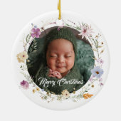 Baby's Eerste Kerstd Foto Botanisch Keramisch Ornament (Achterkant)