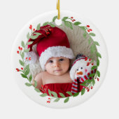 Baby's Eerste Kerstdag Foto Krans Grijs Keramisch Ornament (Achterkant)