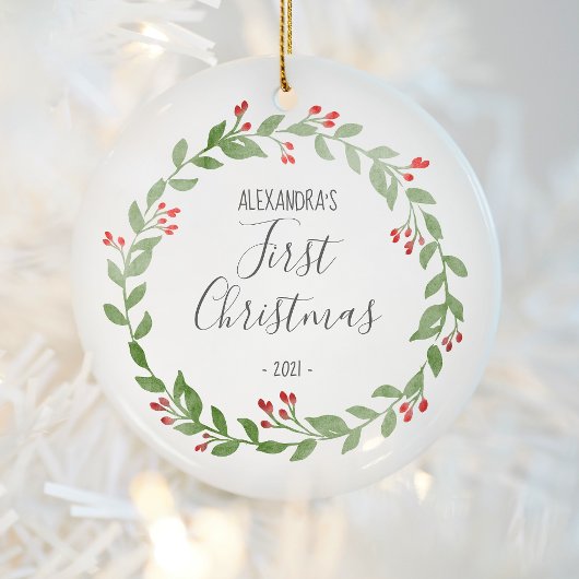Baby's Eerste Kerstdag Foto Krans Grijs Keramisch Ornament